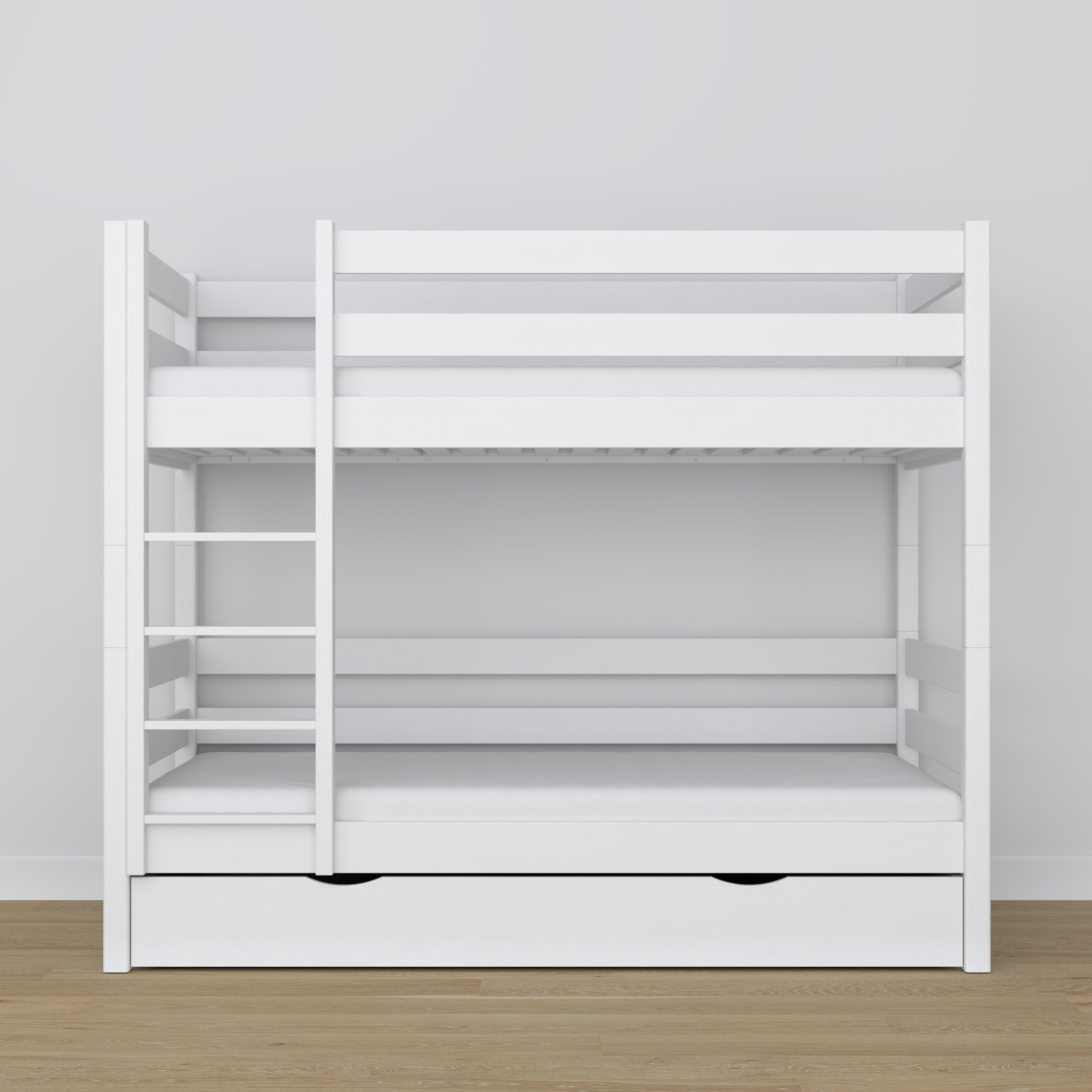Lit superposé en bois blanc – détails des assemblages et de l'échelle, chambre d'enfant