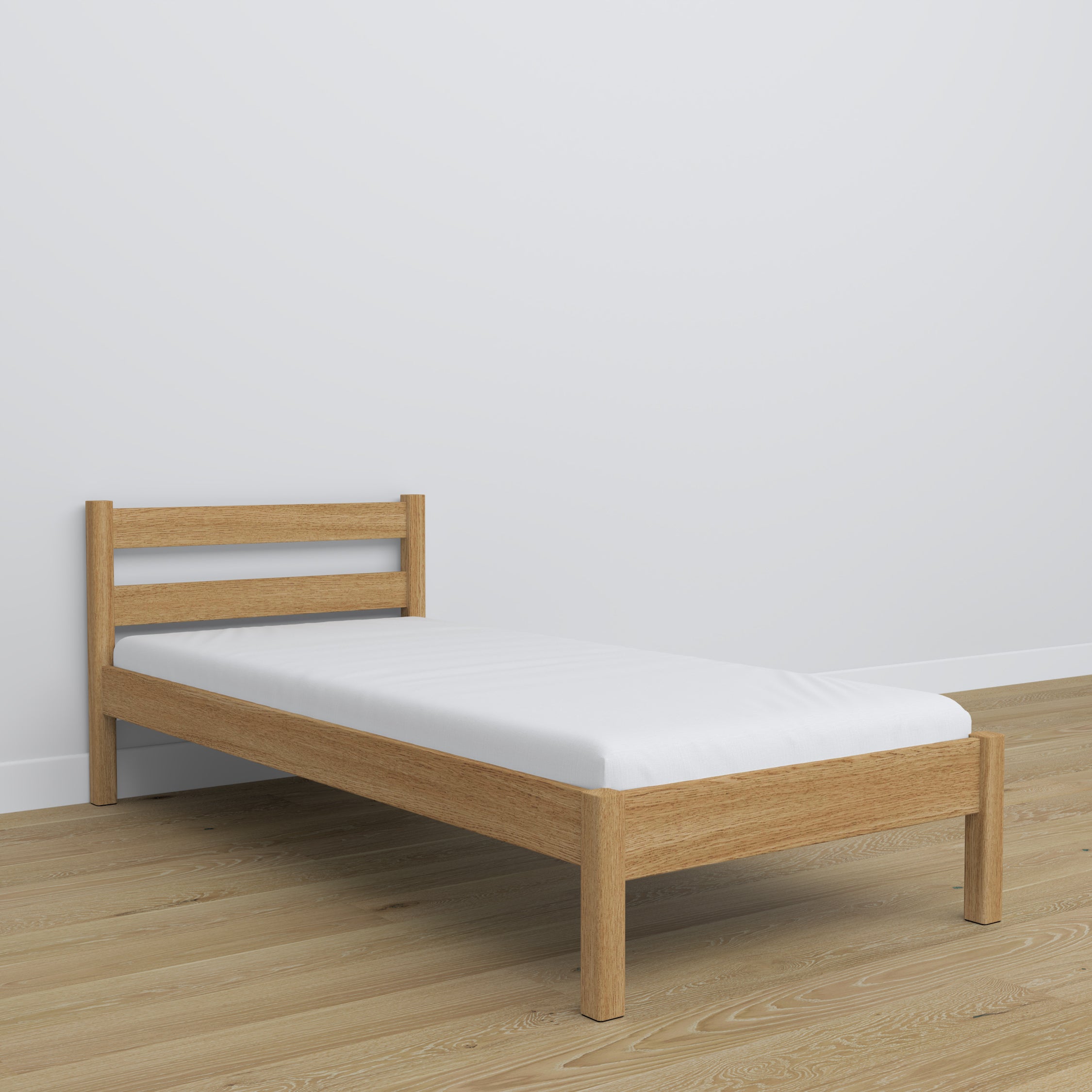 Lit simple en chêne chêne naturel – détails des assemblages et du bois, Nizio Home