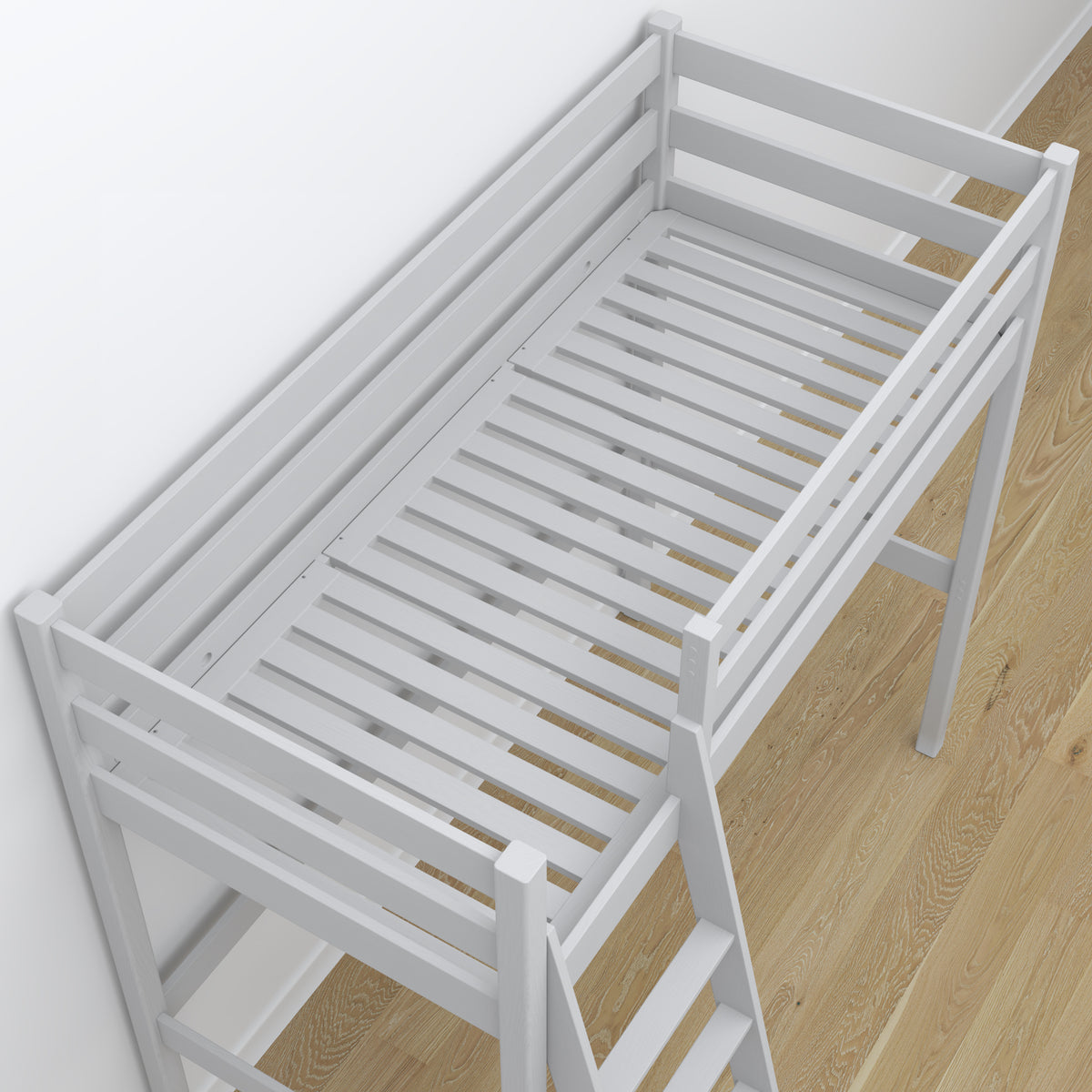 Hoogslaper houten grijs – details van verbindingen en ladder, Nizio Home