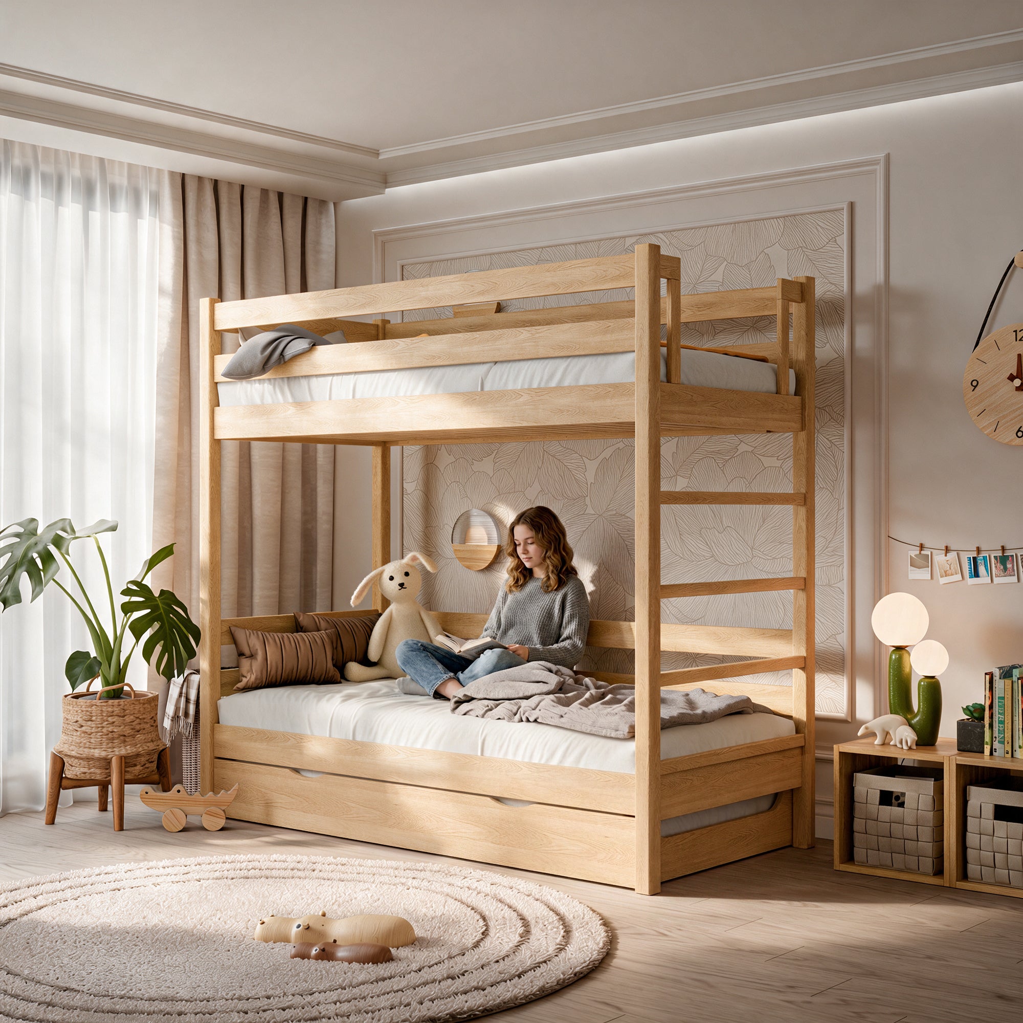 Lit superposé en chêne avec tiroir pour matelas N03 chêne naturel