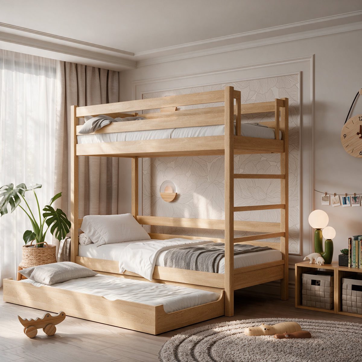 Lit superposé en chêne avec tiroir pour matelas N03 chêne naturel