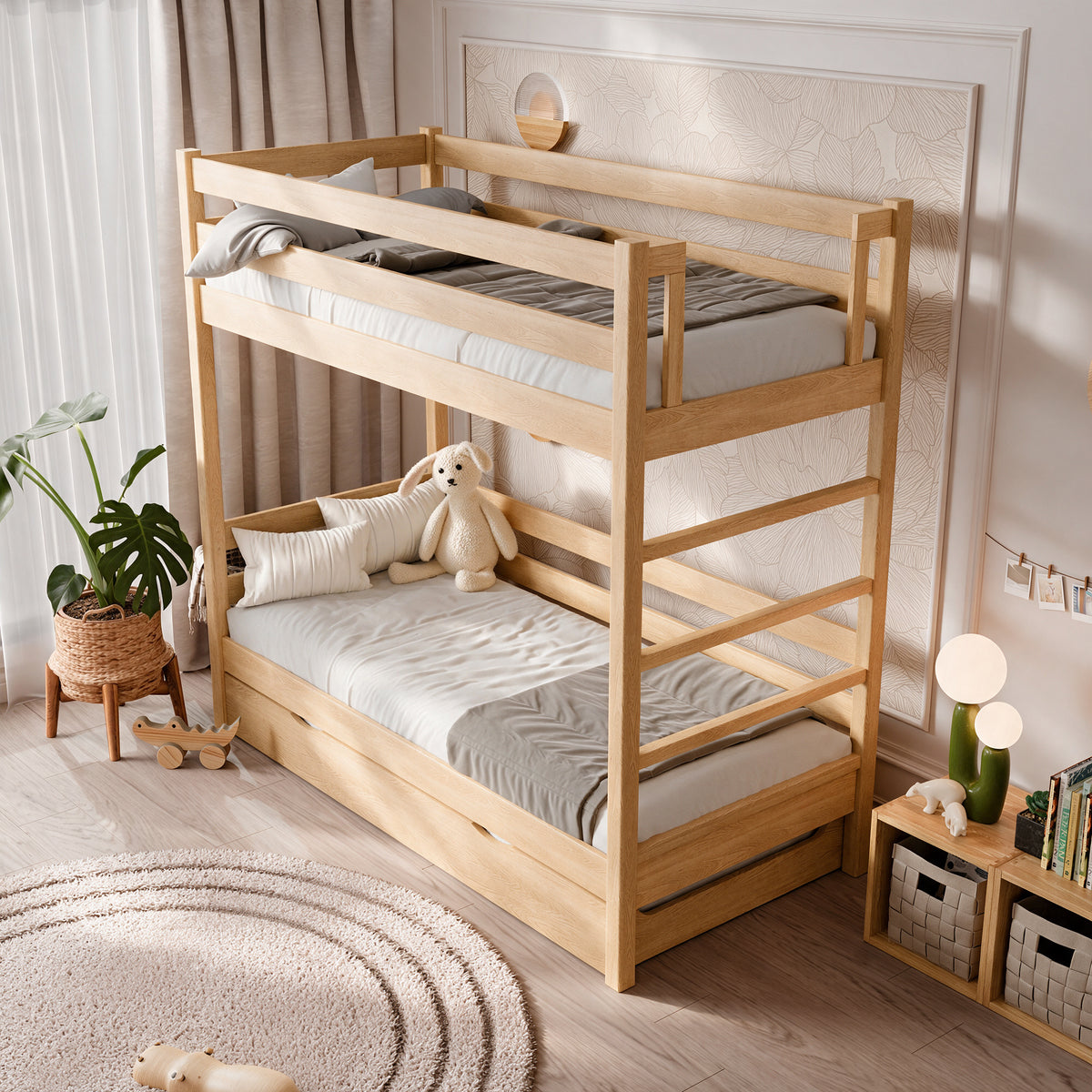 Lit superposé en chêne avec tiroir pour matelas N03 chêne naturel