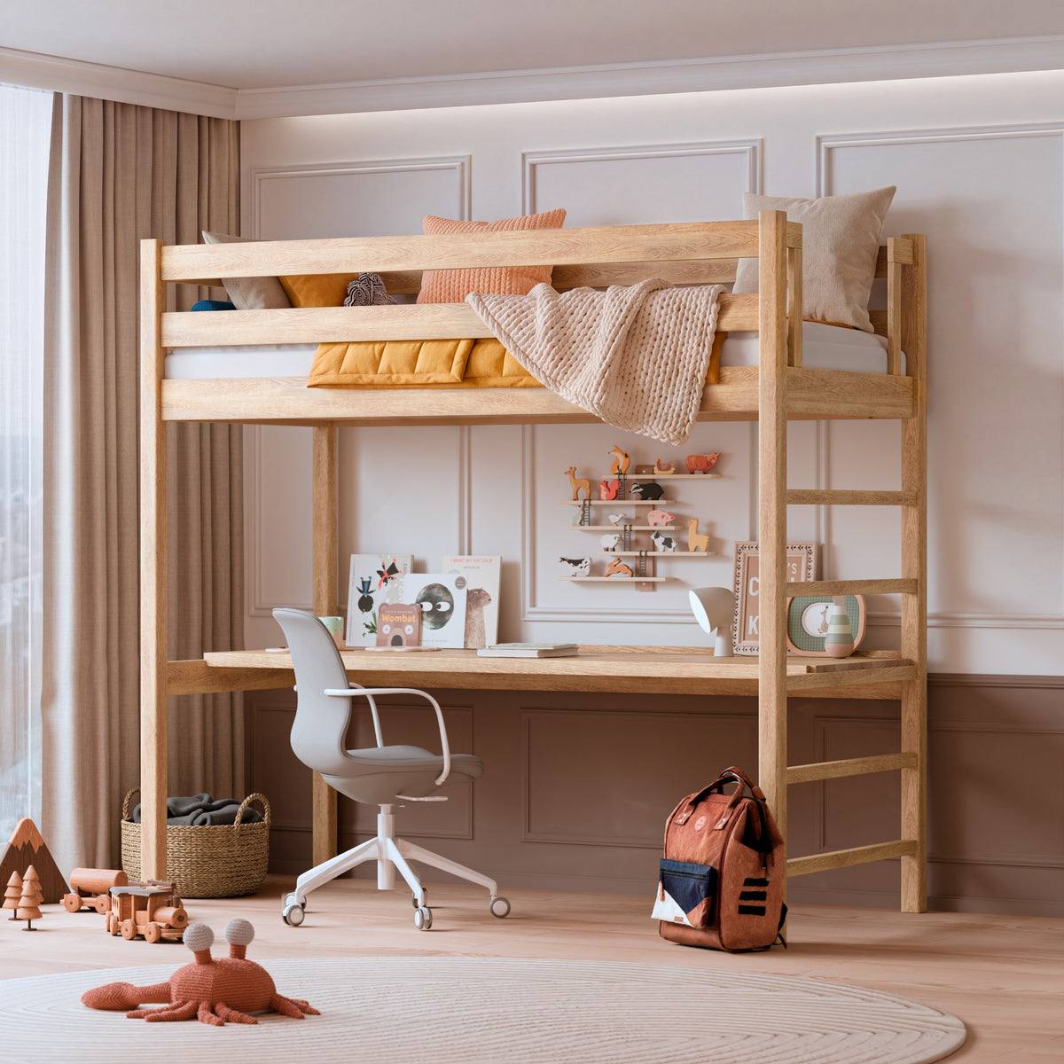 Eiken hoogslaper met bureau N01 natureel eiken
