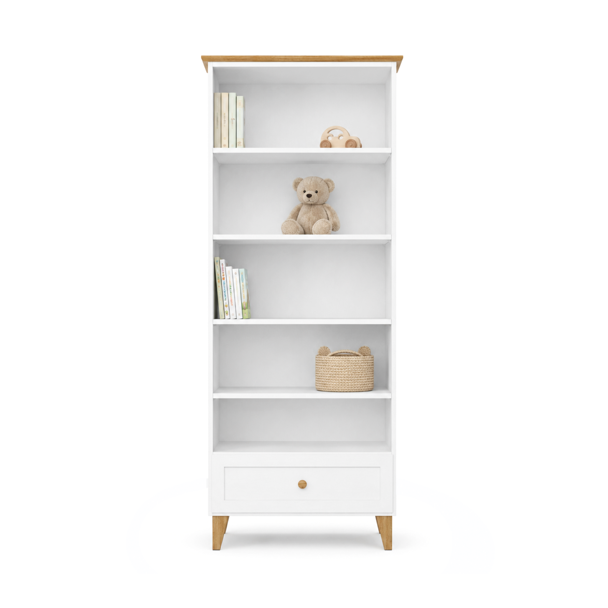 Houten boekenkast 1S 80 Scandi wit / natureel eiken