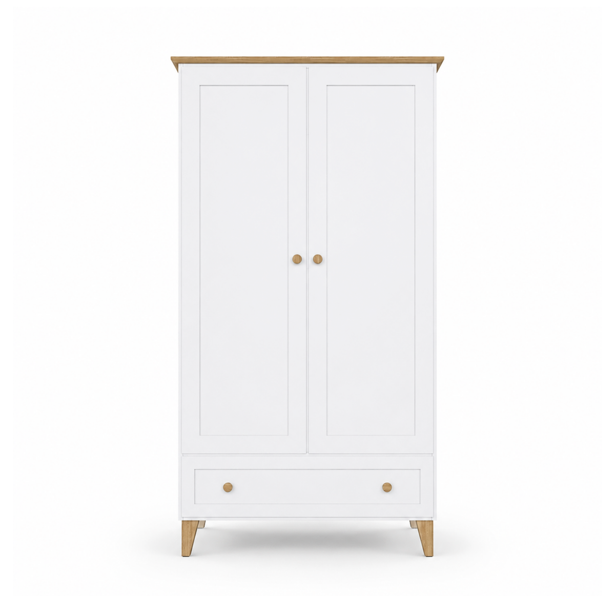 Houten kledingkast 2D1S Scandi wit / naturel eiken
