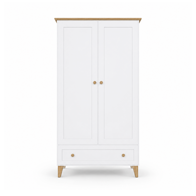 Houten kledingkast 2D1S Scandi wit / naturel eiken