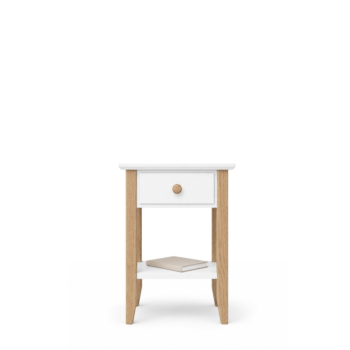 Houten nachtkastje 1S N01 Scandi wit / eiken natureel