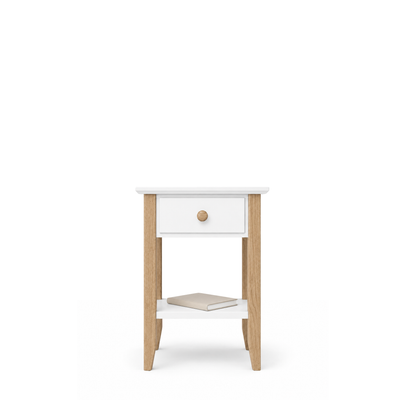 Houten nachtkastje 1S N01 Scandi wit / eiken natureel