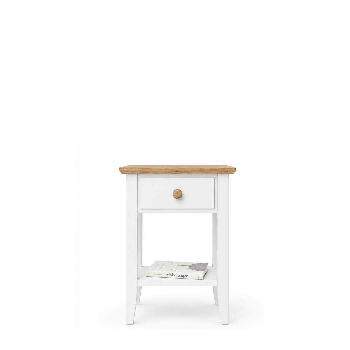 Houten nachtkastje 1S N01 Scandi wit / eiken natureel