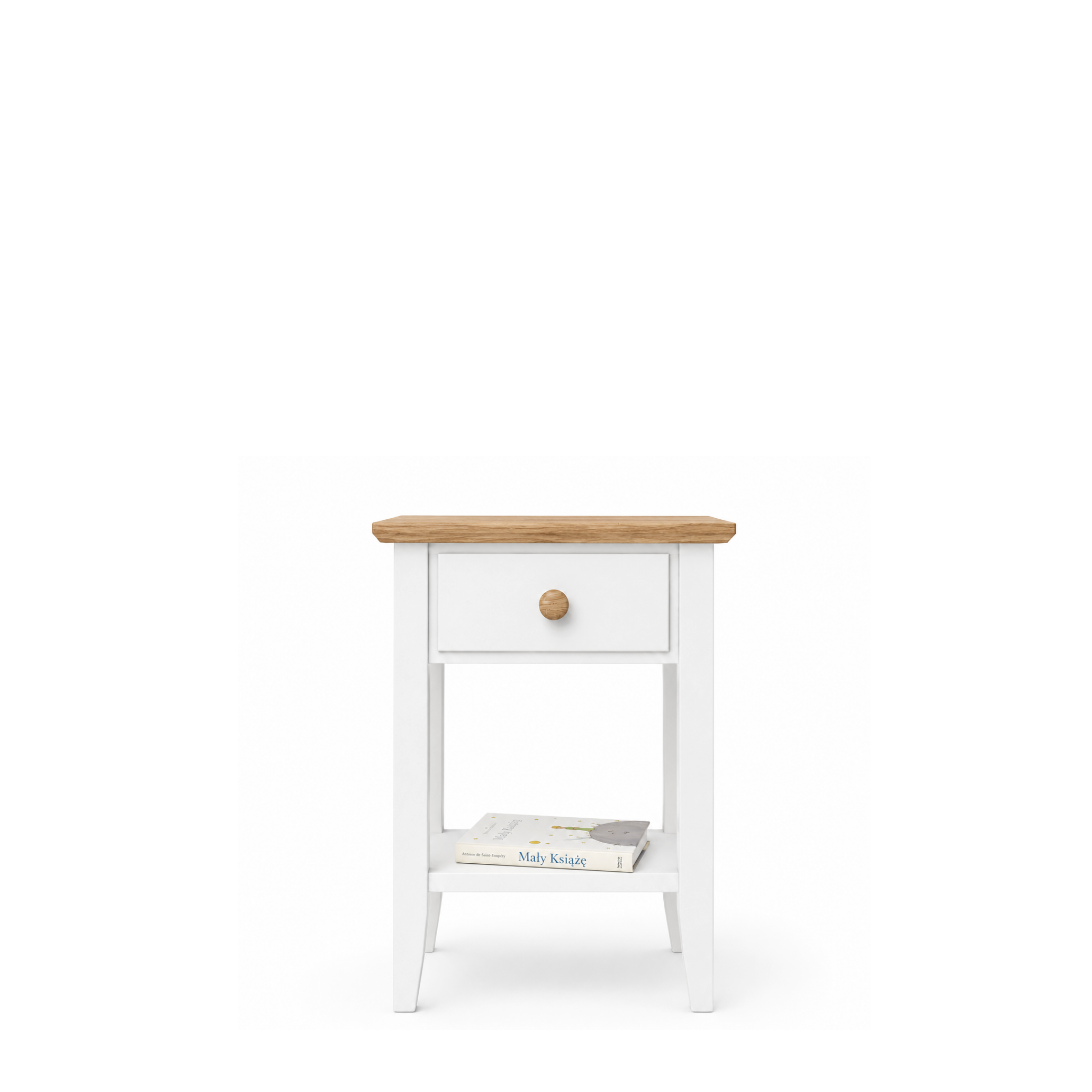 Houten nachtkastje 1S N01 Scandi wit / eiken natureel