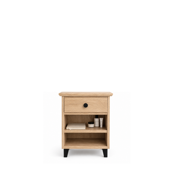 Eikenhouten nachtkastje 1S N02 Scandi natureel eiken / zwart