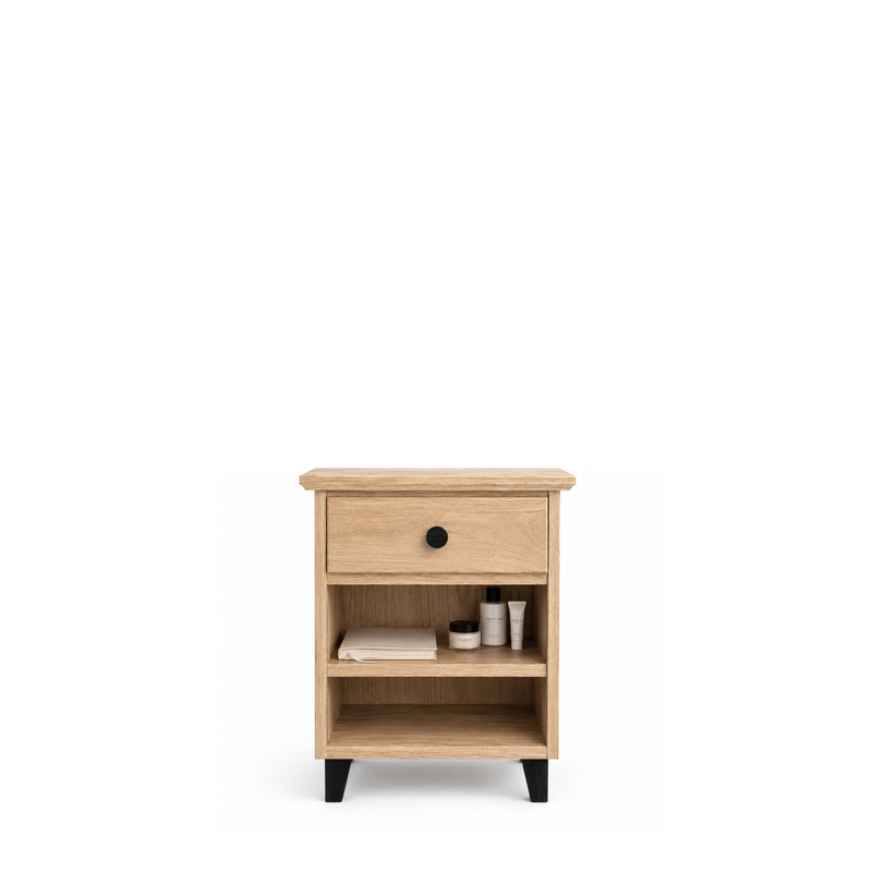 Eikenhouten nachtkastje 1S N02 Scandi natureel eiken / zwart
