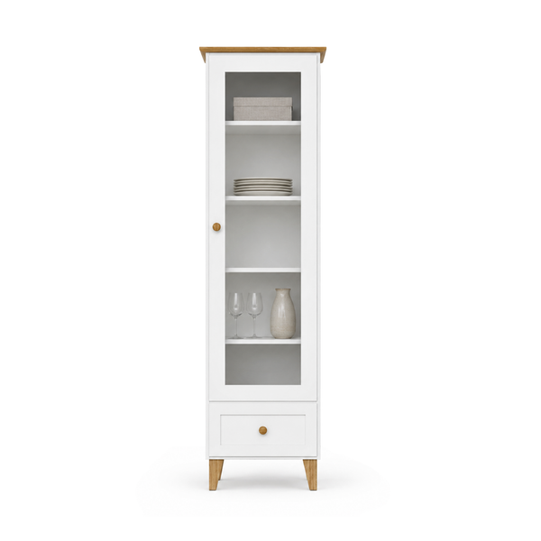 Vitrine 1S 57 Scandi en bois blanc / chêne naturel