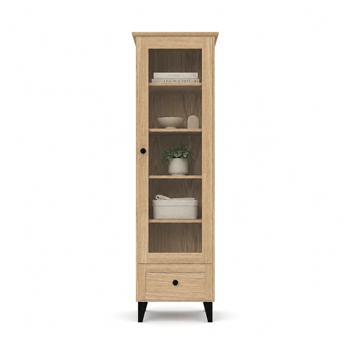 Eiken vitrinekast 1S 57 Scandi zwart / natuurlijk eikenhout