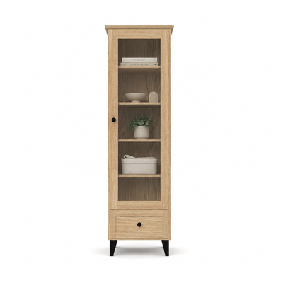Eiken vitrinekast 1S 57 Scandi zwart / natuurlijk eikenhout