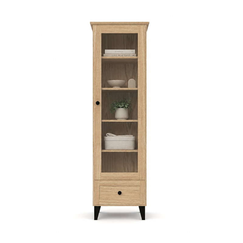 Eiken vitrinekast 1S 57 Scandi zwart / natuurlijk eikenhout