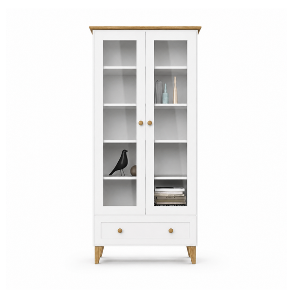 Vitrine 1S 90 Scandi en bois blanc / chêne naturel