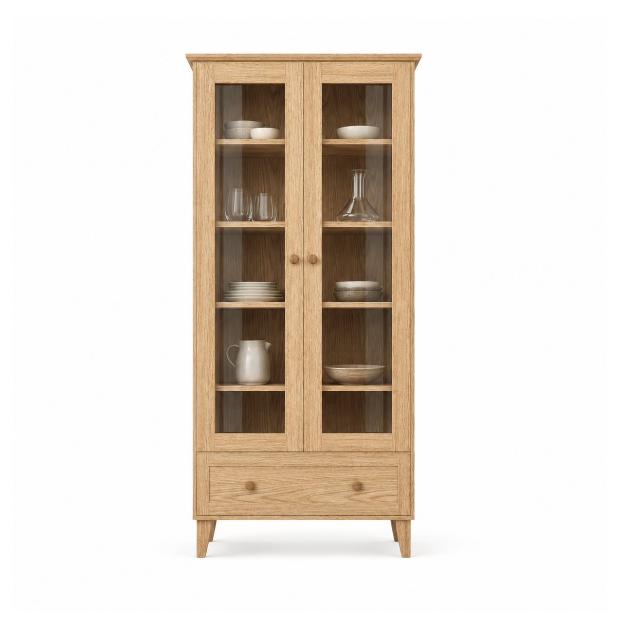 Eikenhouten vitrinekast 1S 90 Scandi natureel eiken